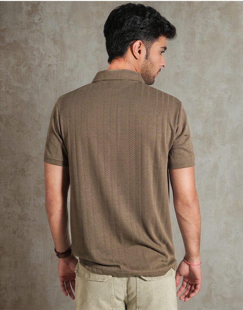 Brown Zipper Polo T-Shirt - Image 4