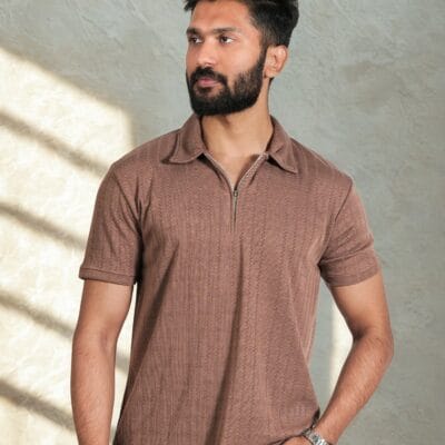 Chocolate Brown Zipper Polo T-Shirt