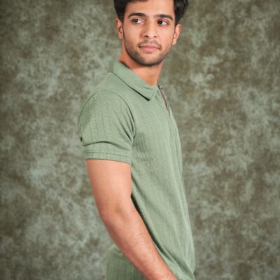 Green Zipper Polo T-Shirt
