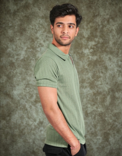 Green Zipper Polo T-Shirt