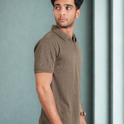 Brown Zipper Polo T-Shirt