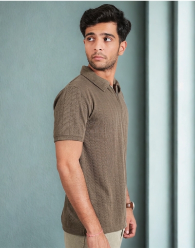 Brown Zipper Polo T-Shirt