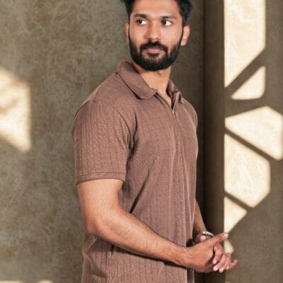 Chocolate Brown Zipper Polo T-Shirt