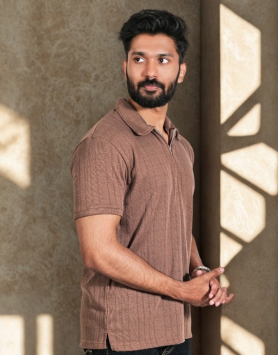 Chocolate Brown Zipper Polo T-Shirt