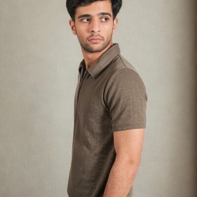 Brown Zipper Polo T-Shirt