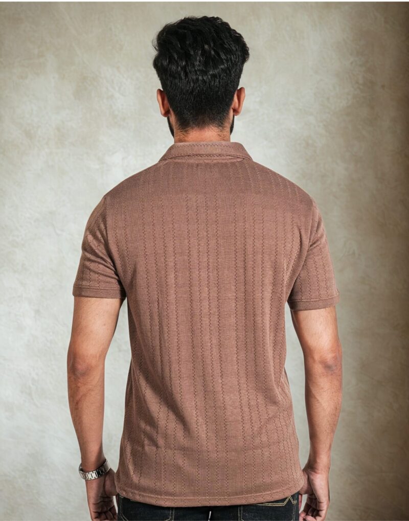 Chocolate Brown Zipper Polo T-Shirt - Image 3