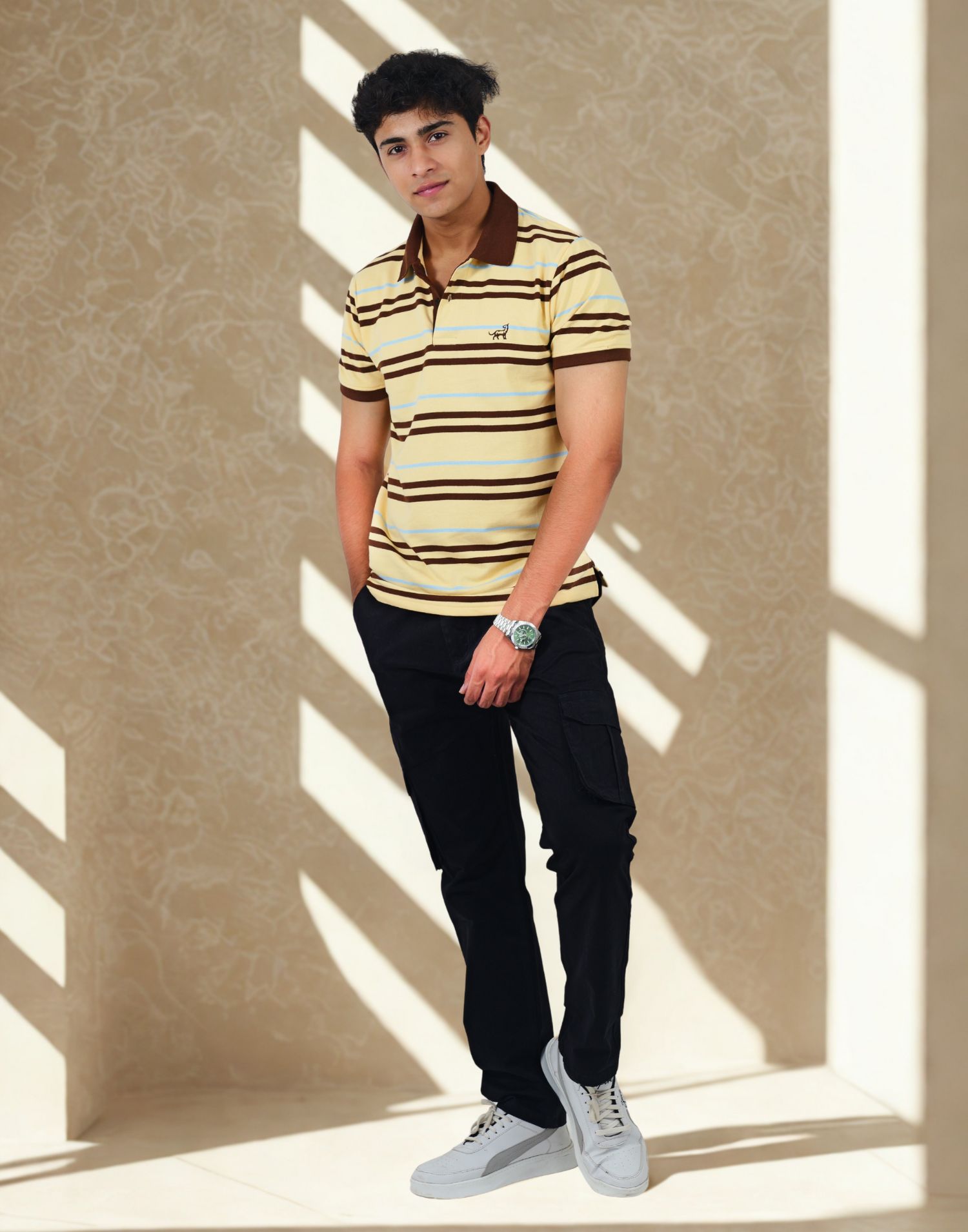 Brown Striped Polo T-shirt - Image 6