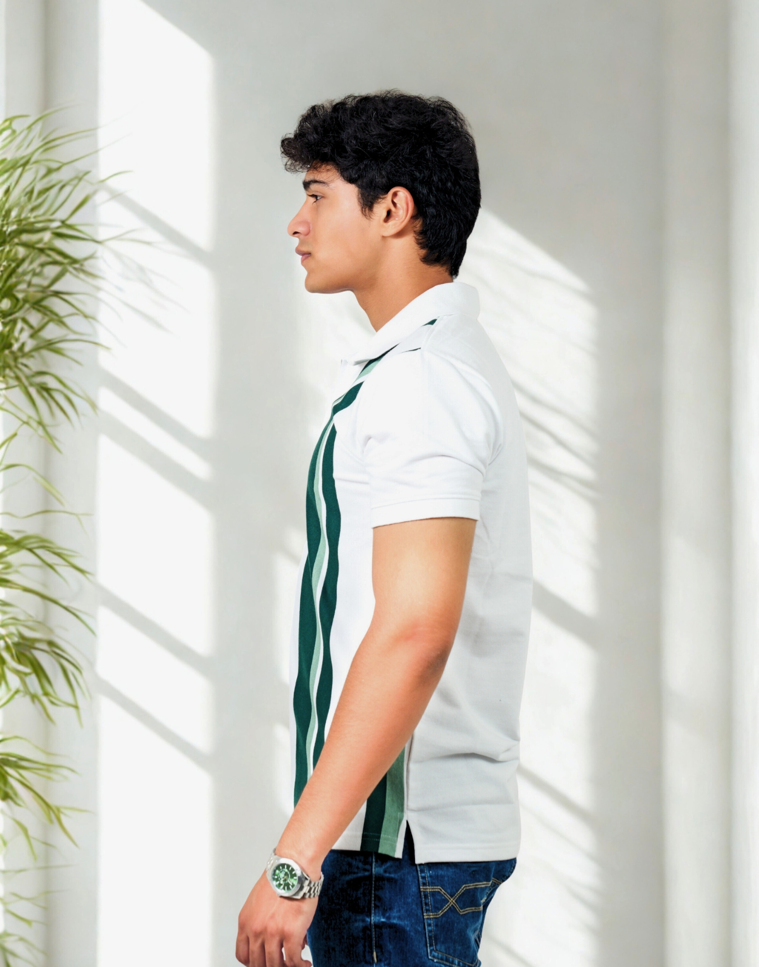 White & Green Vertical Zip Polo - Image 4