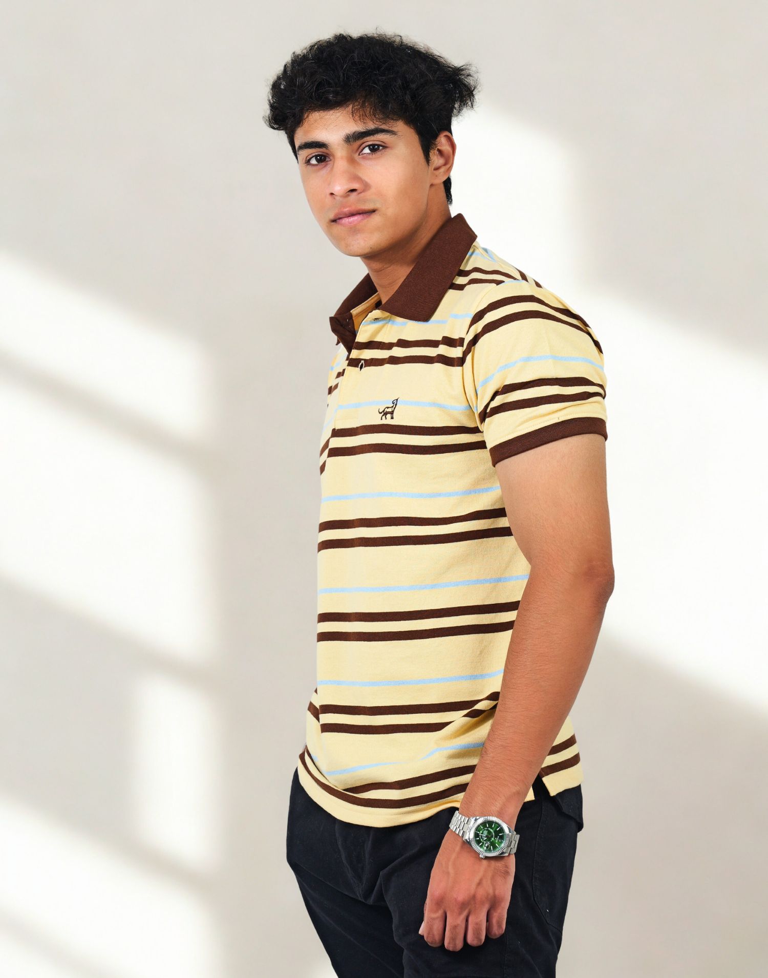 Brown Striped Polo T-shirt - Image 2
