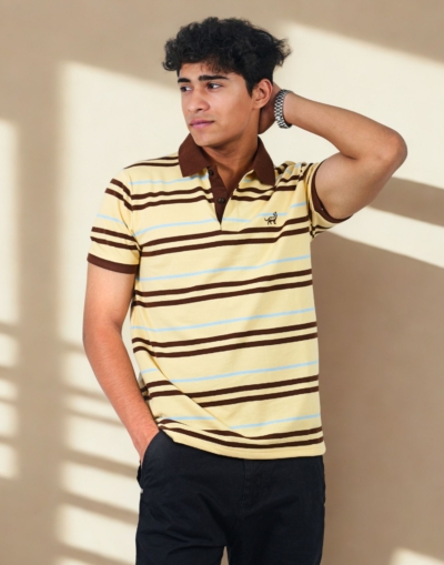 Brown Striped Polo T-shirt