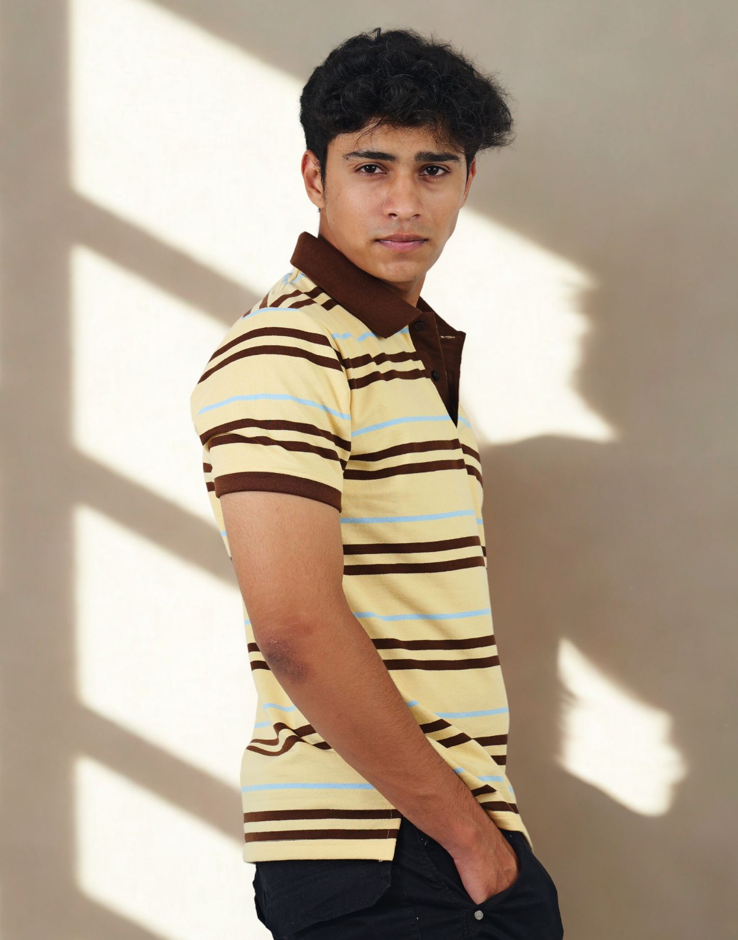 Brown Striped Polo T-shirt - Image 3