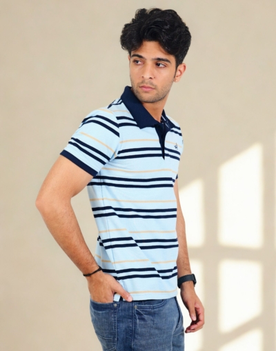 Navy Blue Striped Polo T-Shirt