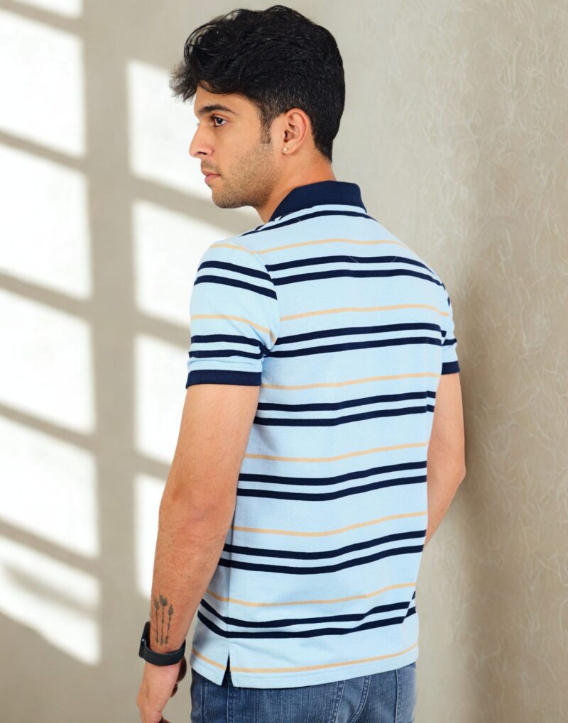 Navy Blue Striped Polo T-Shirt - Image 4