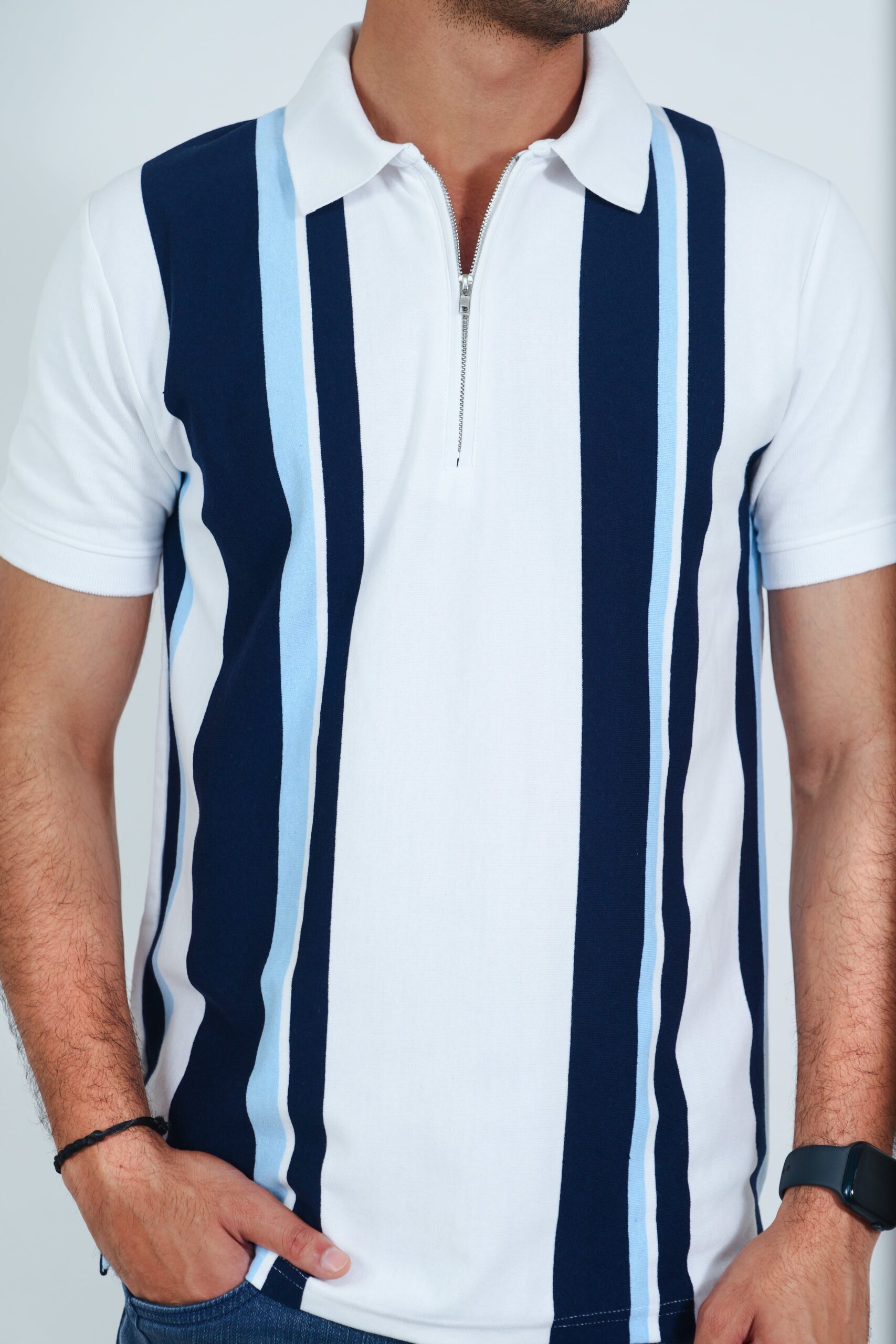 Zipper Stripe Polo Tee - Image 2