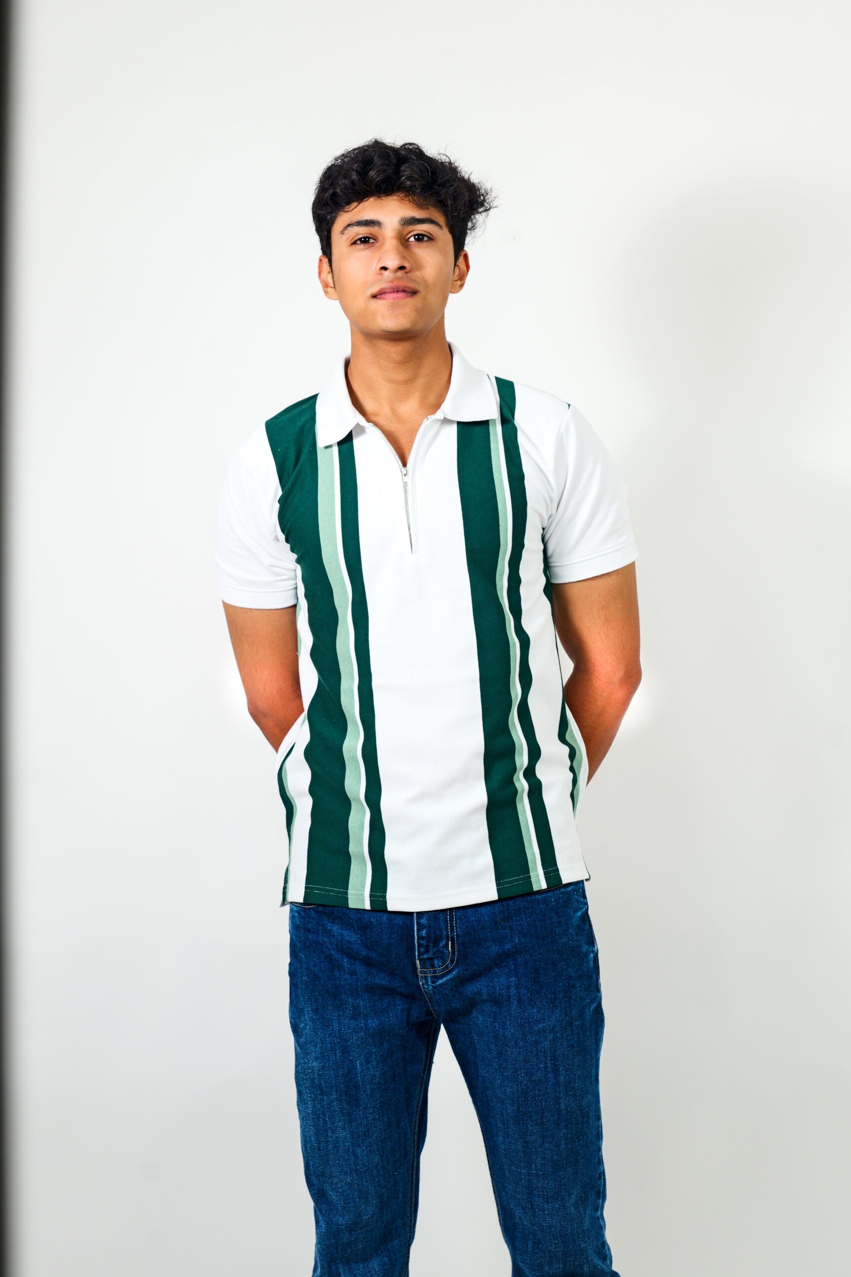 White & Green Vertical Zip Polo - Image 6