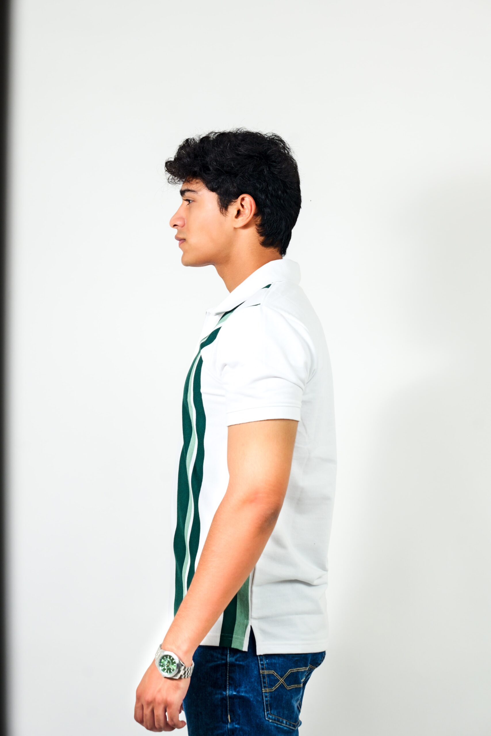 White & Green Vertical Zip Polo - Image 5