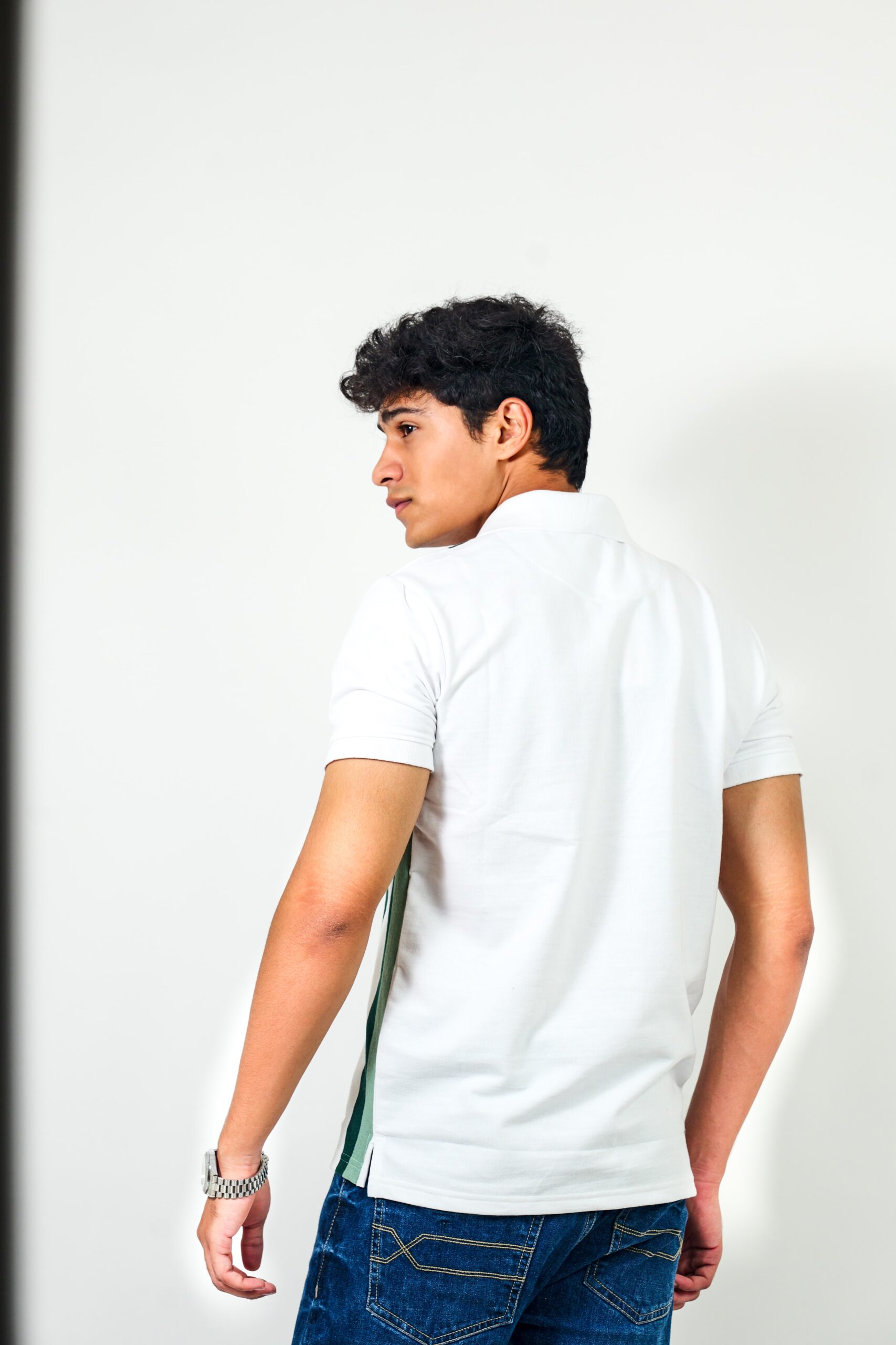 White & Green Vertical Zip Polo - Image 3