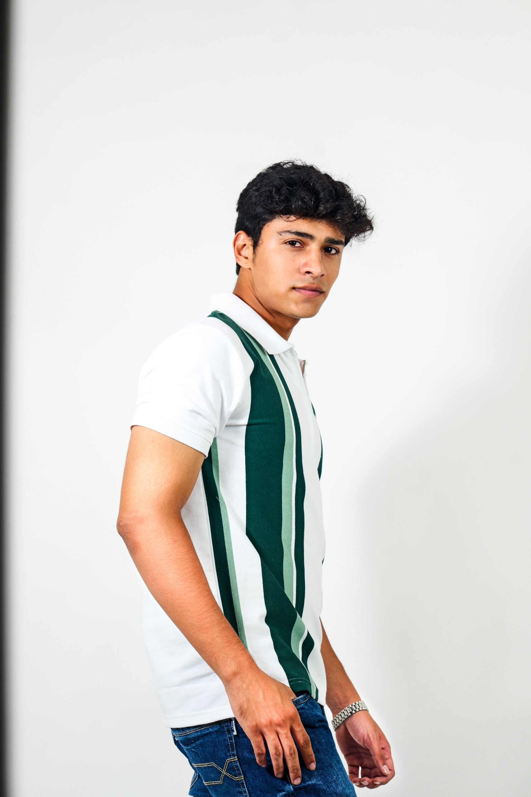 White & Green Vertical Zip Polo - Image 2