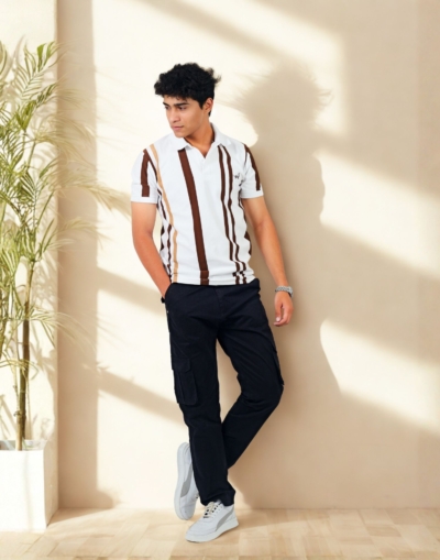 Earth Tone Stripe Polo Tee