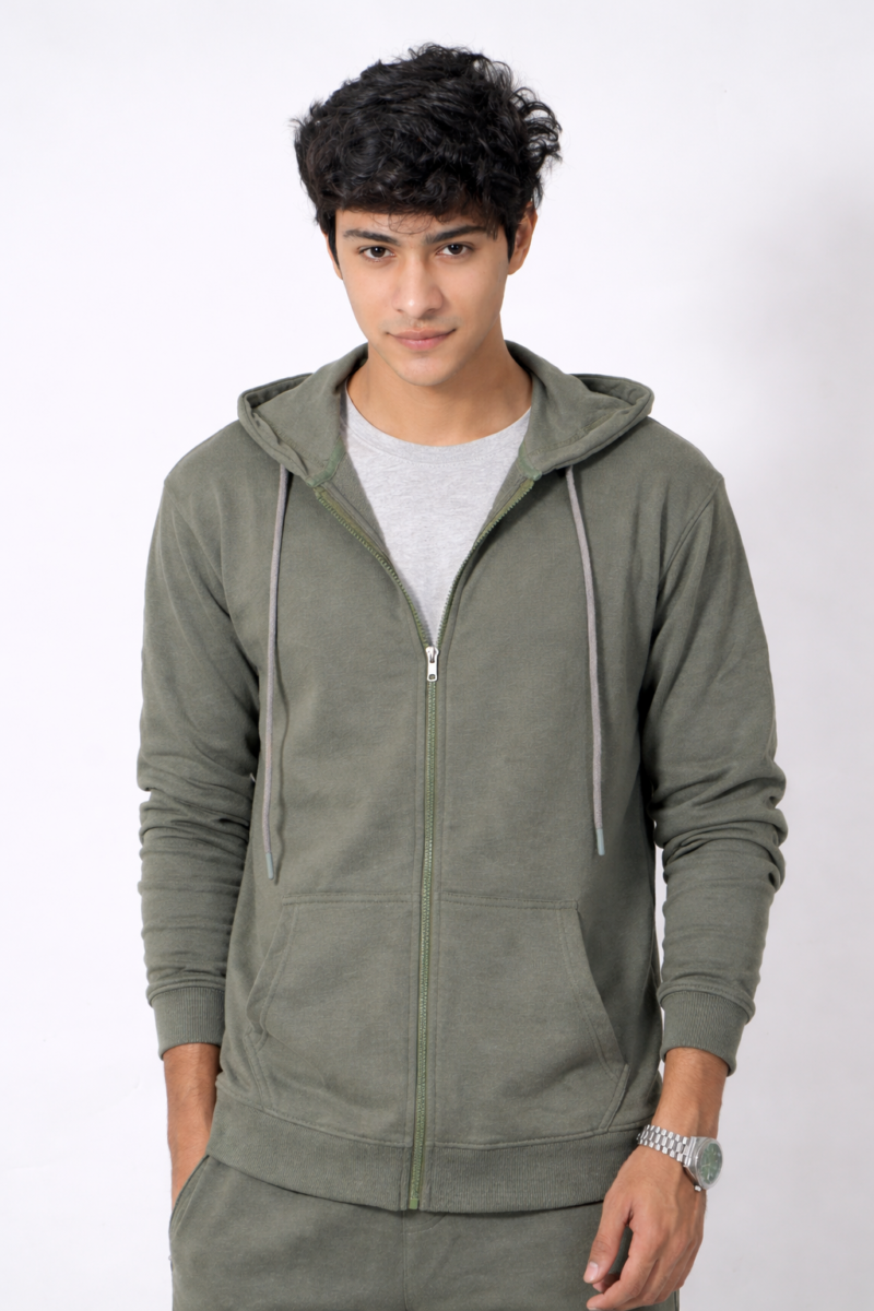 Zippper Hoodies Olive