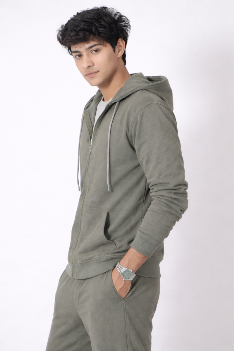 Zippper Hoodies Olive