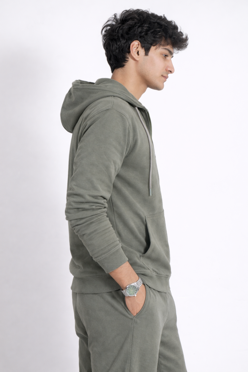 Zippper Hoodies Olive
