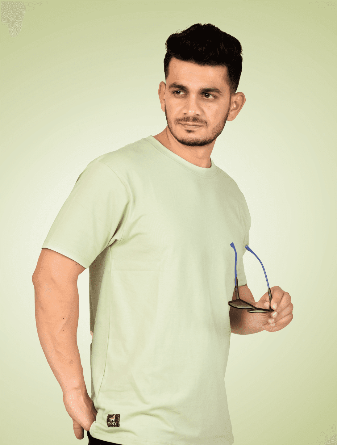 Crew Neck Light GreenMilange T-shirt - Image 6