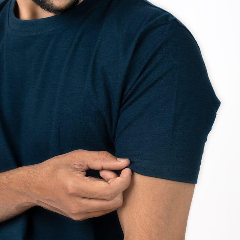 Crew Neck Navy Milange T-shirt - Image 5
