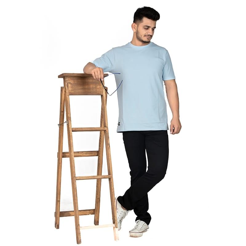 Crew Neck Sky Blue T-shirt - Image 2