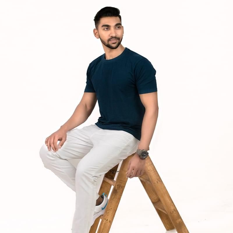 Crew Neck Navy Milange T-shirt - Image 2