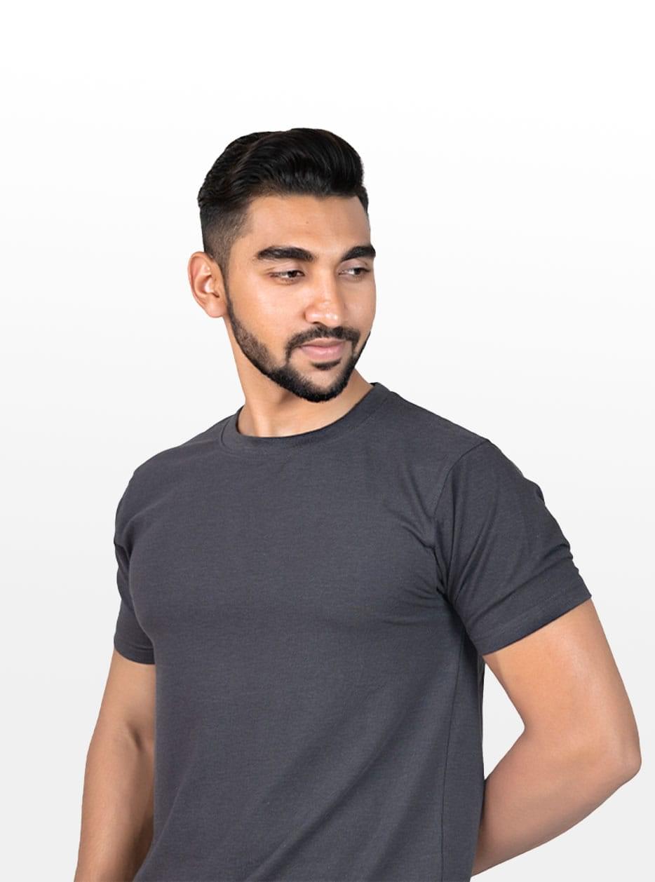 Crew Neck Charcoal Milange T-shirt - Image 2