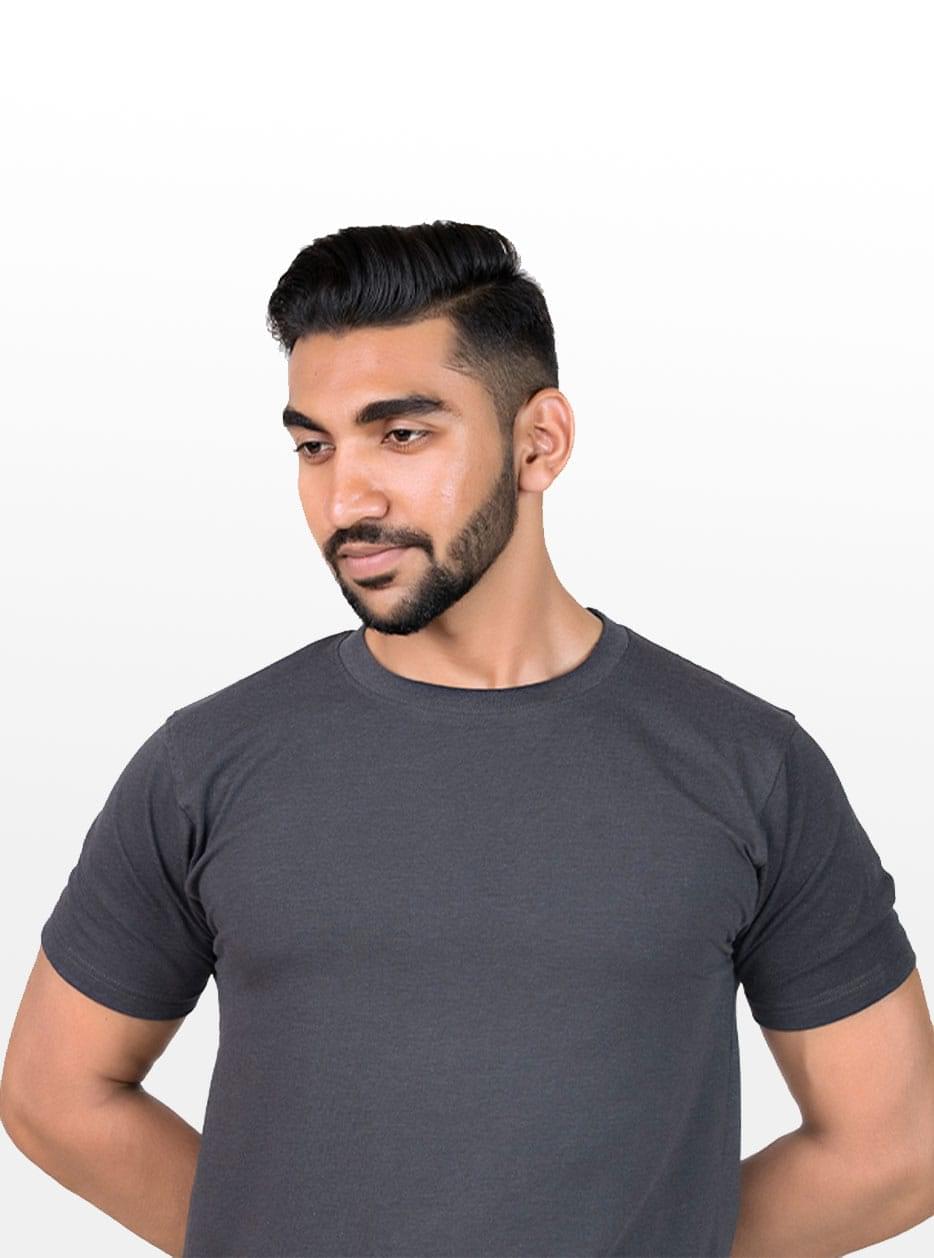 Crew Neck Charcoal Milange T-shirt - Image 6